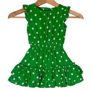 Janie and Jack Crepe Green Dress‎ Girls 2T White Polka Dots Elastic Waist